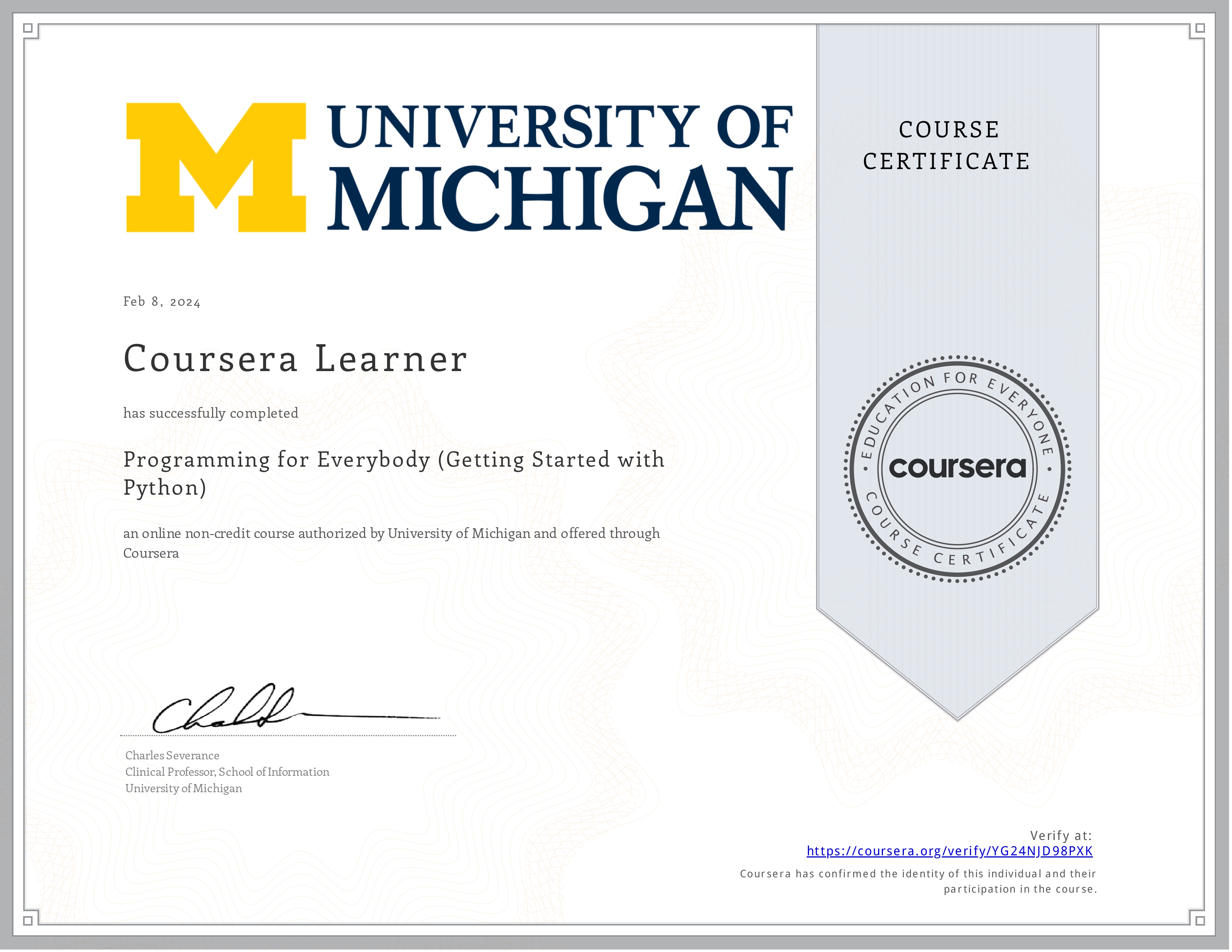 Python for Everybody Certificate
